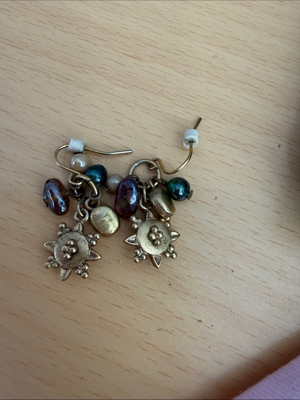 Gold Tone Sunburst Dangle Earrings with Multicolor Pearls - Women Jewelry